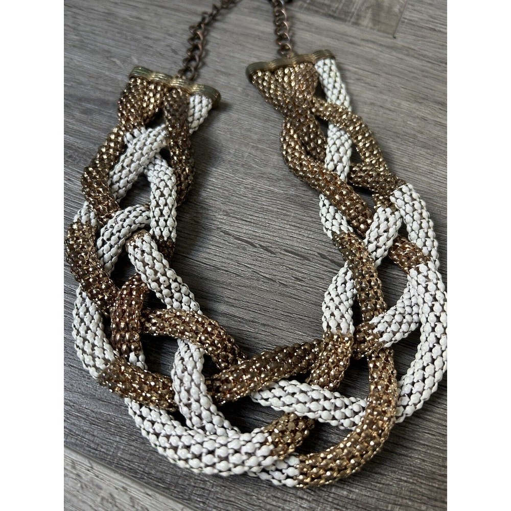 VTG Statement Necklace Choker Chunky Woven Metal Two Tone Costume Jewelry